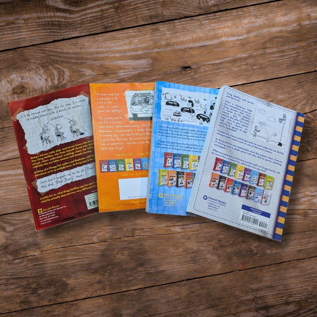 Diary of Wimpy Kid (4-pack Paperback Set) by Jeff Kinney - #1, 9, 15, 16 Kids Book Lot