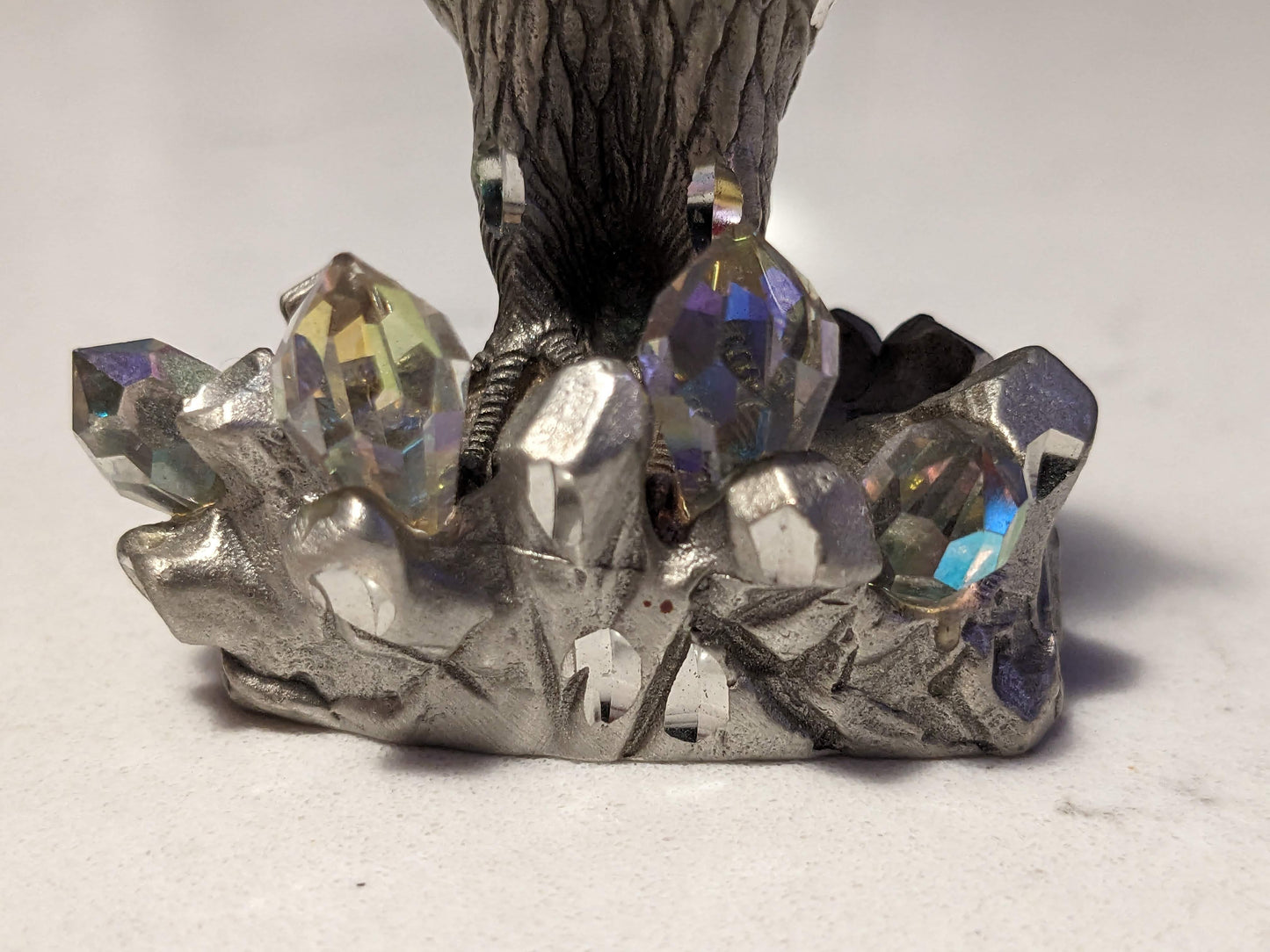 Bald Eagle with Crystals (Masterworks Fine Pewter 4'' Figure) - Gemstones Base