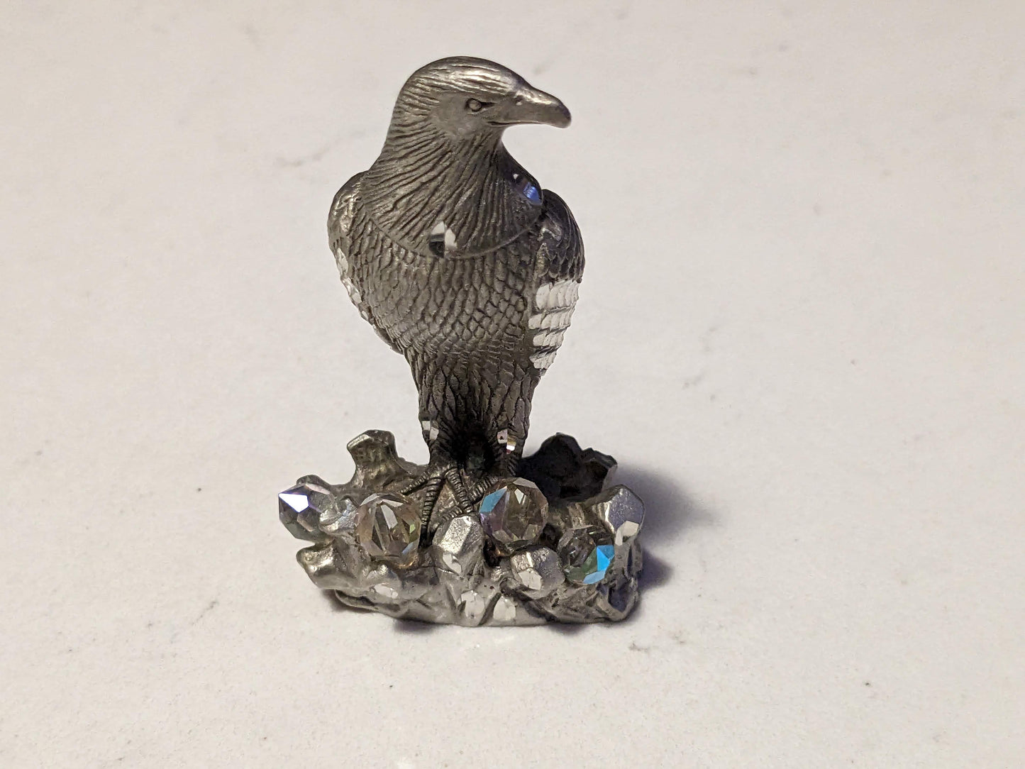 Bald Eagle with Crystals (Masterworks Fine Pewter 4'' Figure) - Gemstones Base