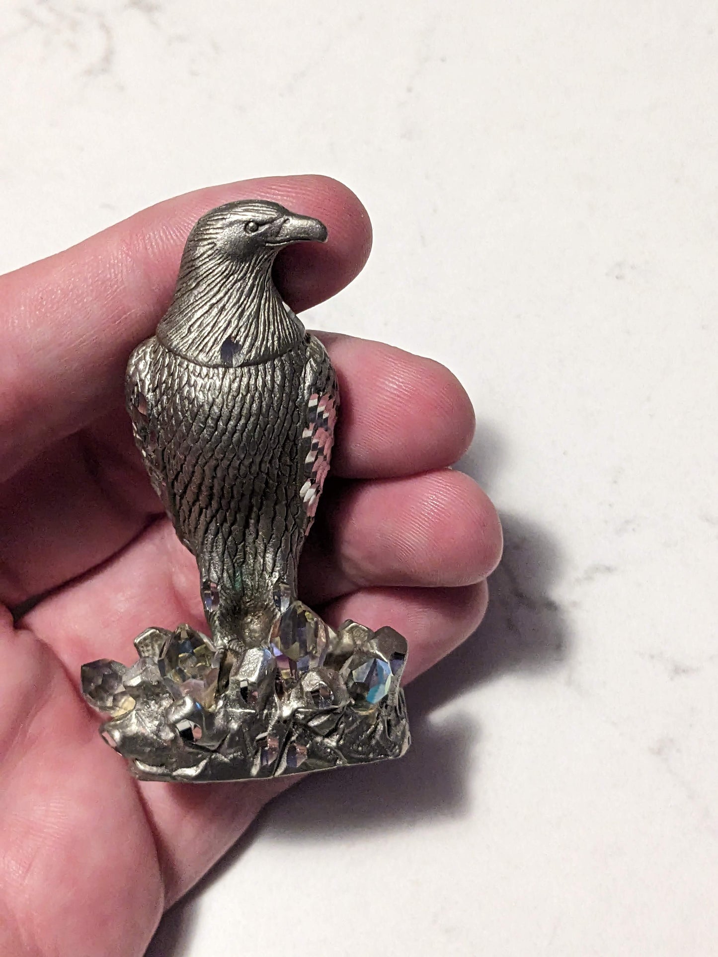 Bald Eagle with Crystals (Masterworks Fine Pewter 4'' Figure) - Gemstones Base