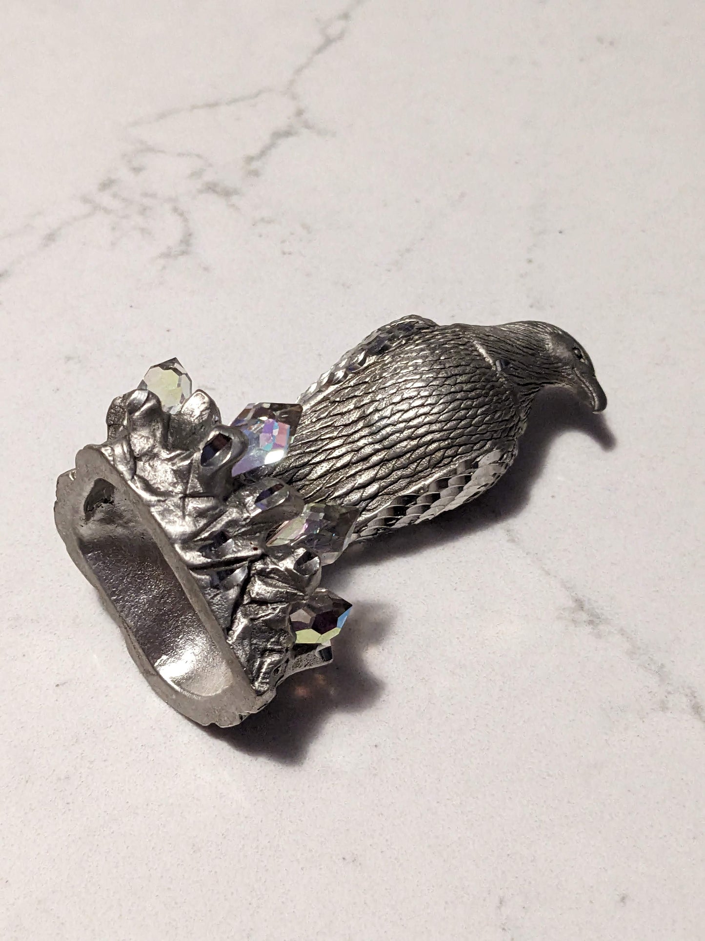 Bald Eagle with Crystals (Masterworks Fine Pewter 4'' Figure) - Gemstones Base
