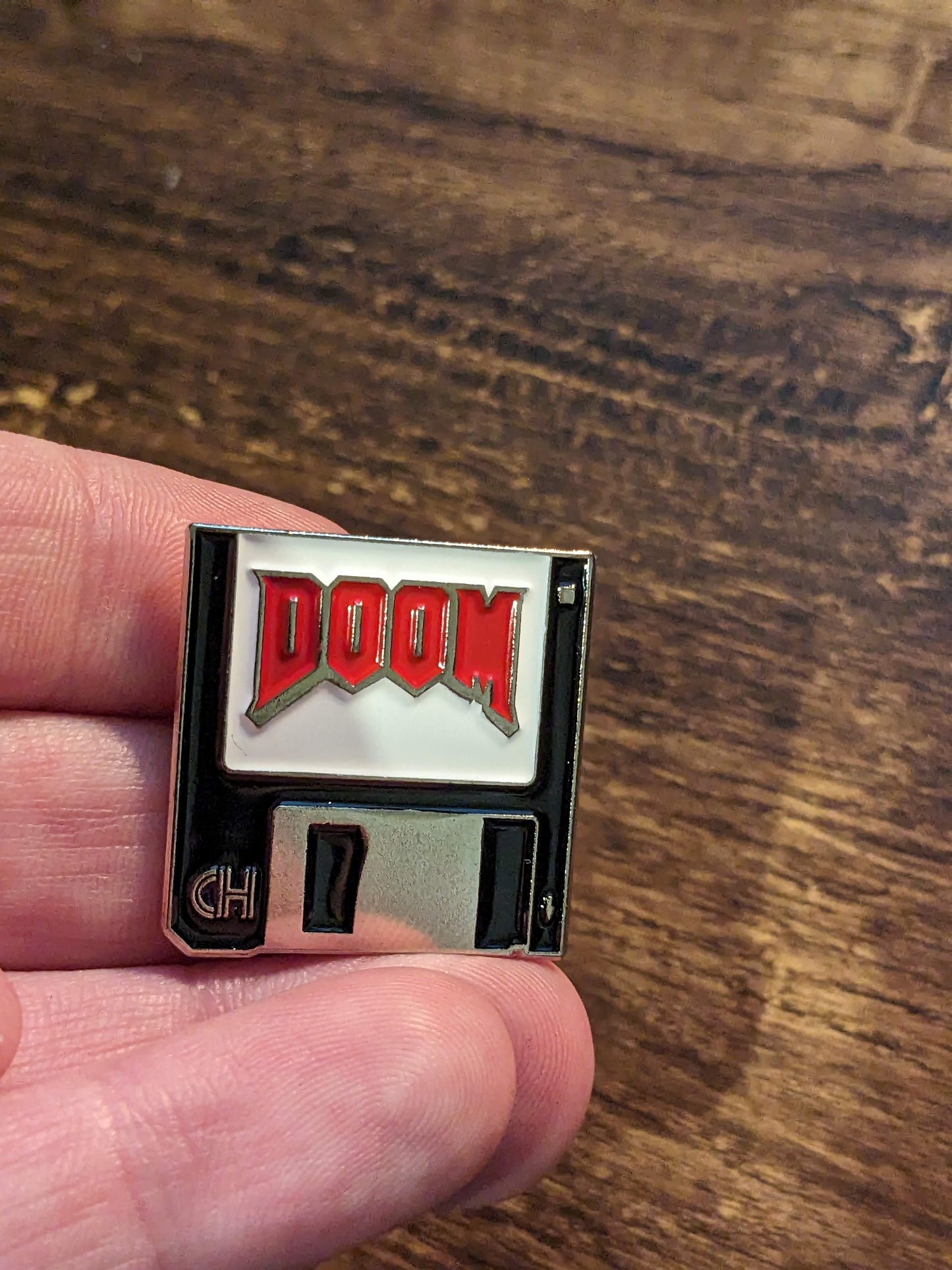 Doom Floppy Disc (Handpainted Enamel Brooch Pin)