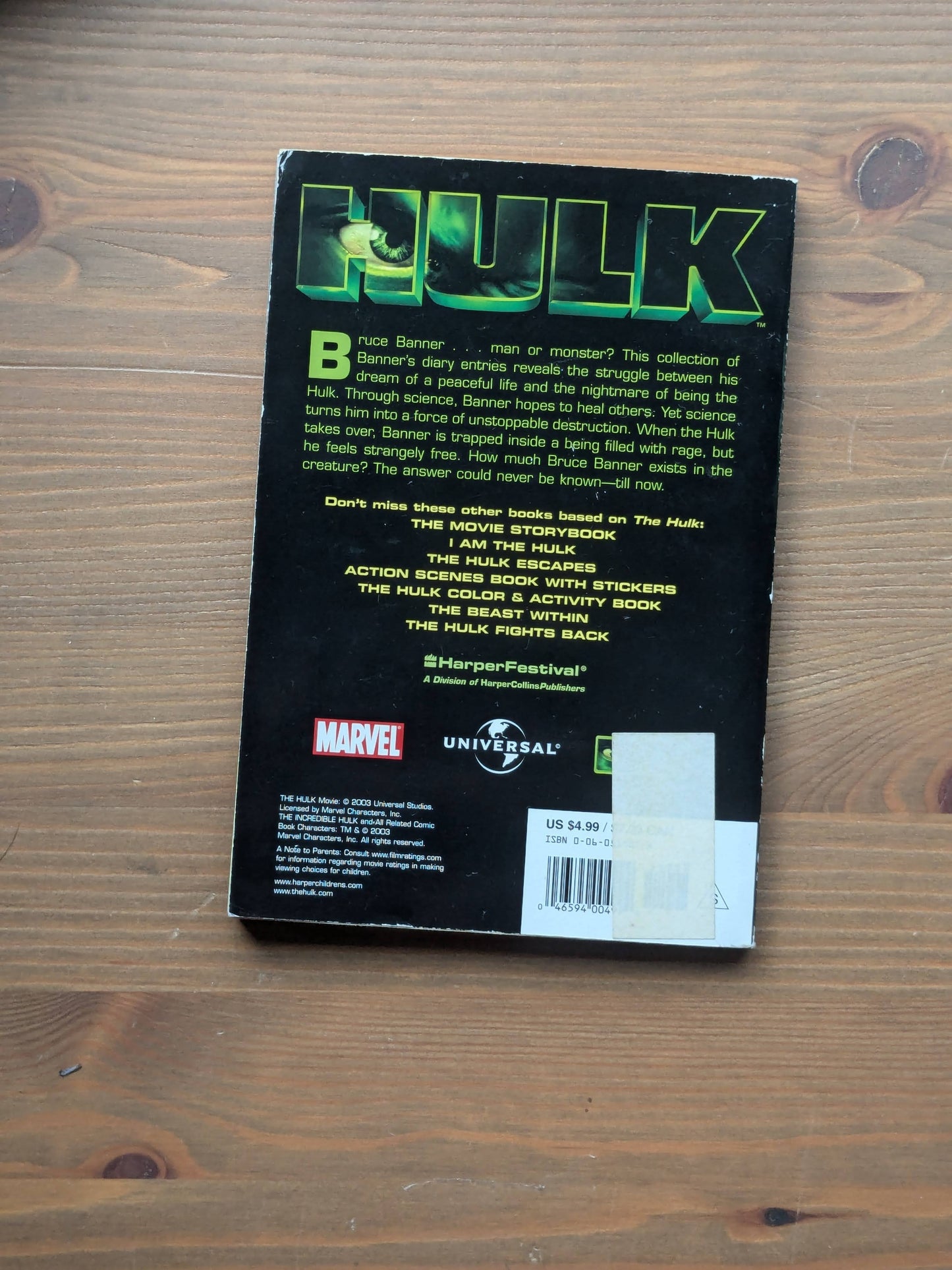 HULK (The Junior Novelization) by Bruce Banner - Vintage Paperback