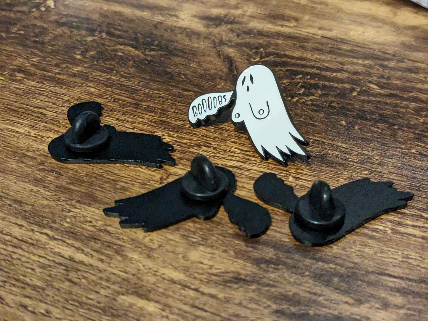 BOOOOBS GHOST PIN - Hilarious Enamel Spooky Halloween Brooch Jewelry, Gothic Horror Gag Gift, Breasts, Boobs, Boo! Ghosts Vintage Retro Art - Asylum Books