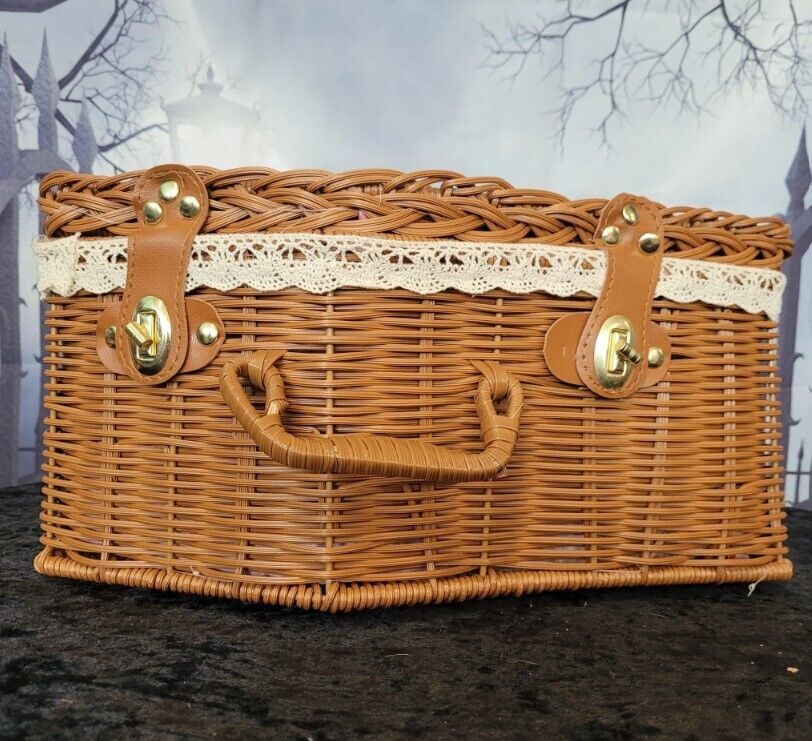 COFFIN BOO BASKET - Adorable Handmade One of a Kind Wicker Basket - Asylum Books