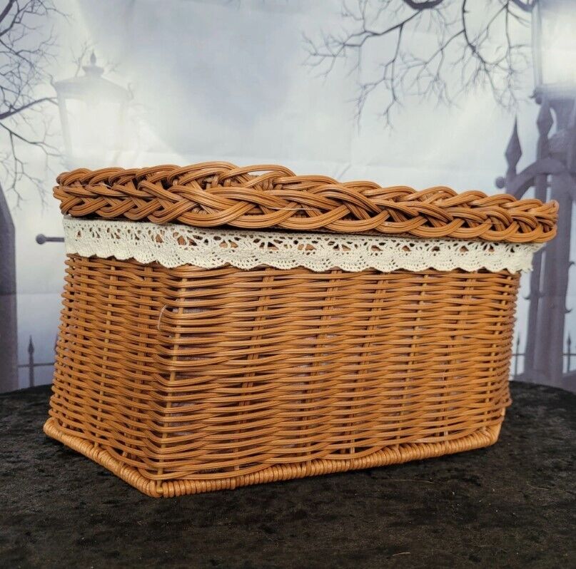 COFFIN BOO BASKET - Adorable Handmade One of a Kind Wicker Basket - Asylum Books