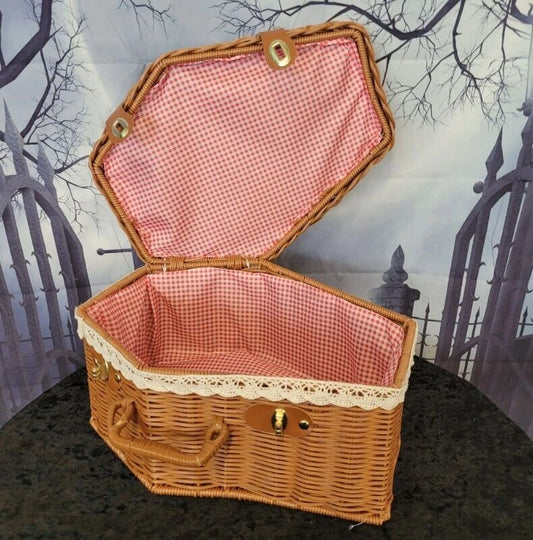 COFFIN BOO BASKET - Adorable Handmade One of a Kind Wicker Basket - Asylum Books