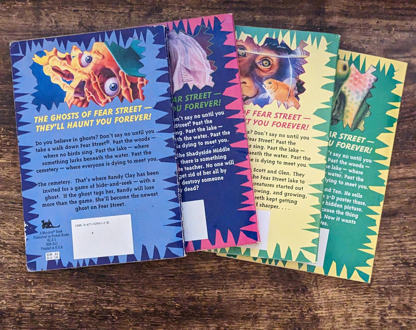 GHOSTS of FEAR STREET 4 Pack #1-4 Gift Set! Spooky 90's Horror for Young Readers, Hide & Shriek, Nightmare in 3D, Aqua Apes, Who's in Grave? - Asylum Books