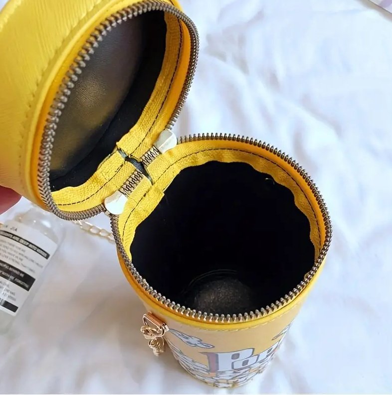 POPCORN BUCKET Mini BAG Shaped Metal Chain Crossbody Bag, Vegan Leather Novelty Bag Purse, Fancy Creative Fashion Shoulder Bag with Zipper - Asylum Books