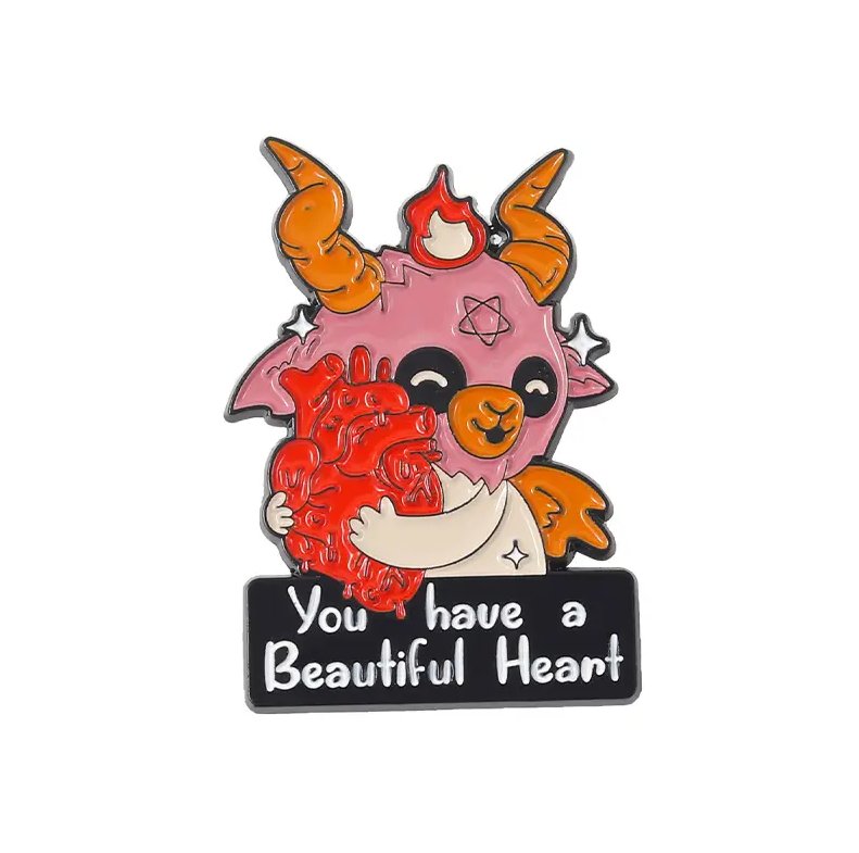 SATAN CAT Pin - You Have a Beautiful Heart - Hand-Painted Enamel Brooch - Asylum Books