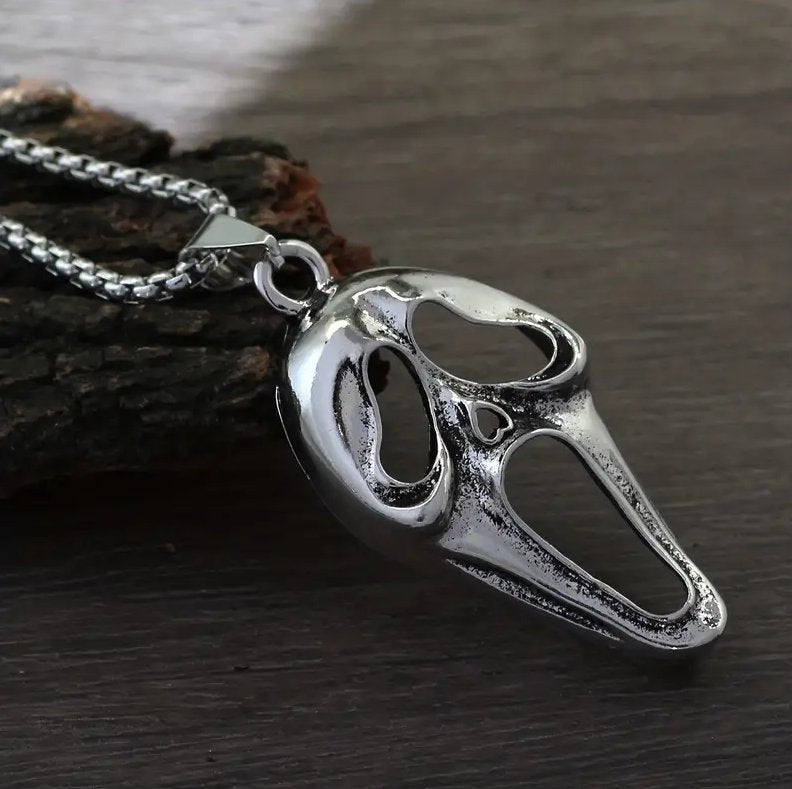 SCREAM Ghostface Pendant Necklace - Screaming Ghost Mask Jewelry, Halloween Gift - Asylum Books