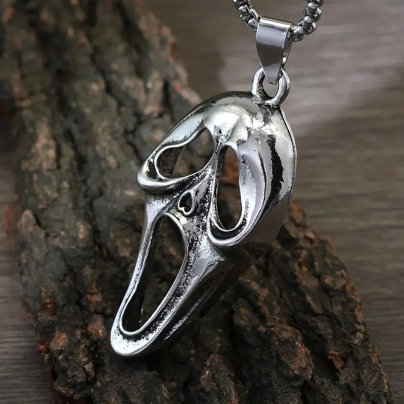 SCREAM Ghostface Pendant Necklace - Screaming Ghost Mask Jewelry, Halloween Gift - Asylum Books