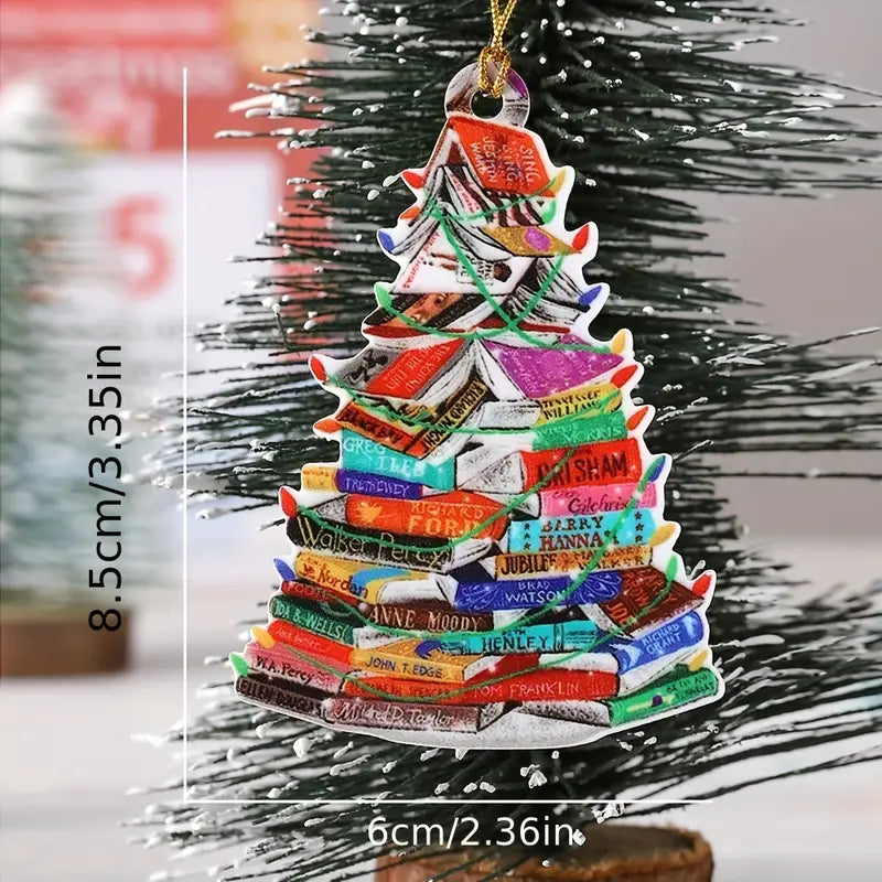 Book Tree Ornament (Acrylic Holiday Christmas Tree Library Pendant)