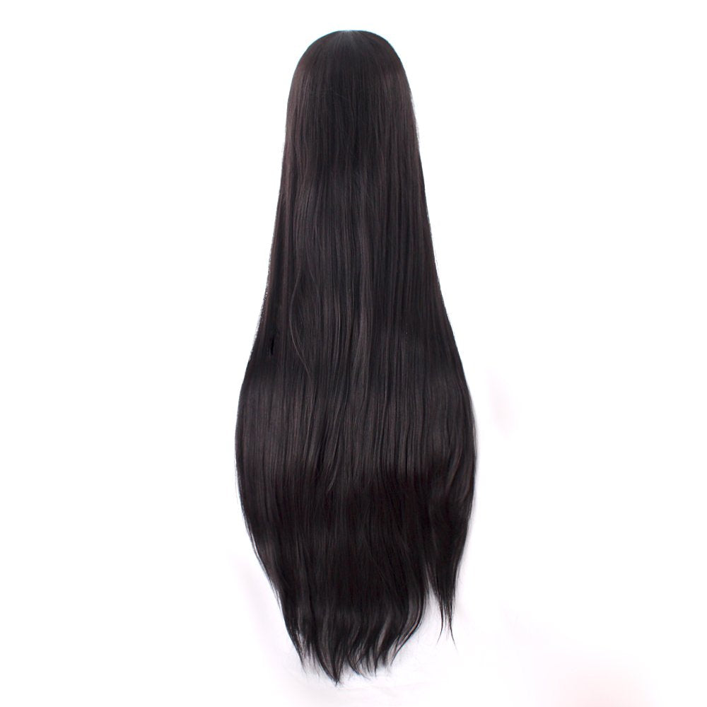 Anime Wig 40 Inch COSTUME Hair - 100cm Slant Bangs, Super Long Black Straight Cosplay Hair, Heat Resistant, Adjustable Synthetic High Quality