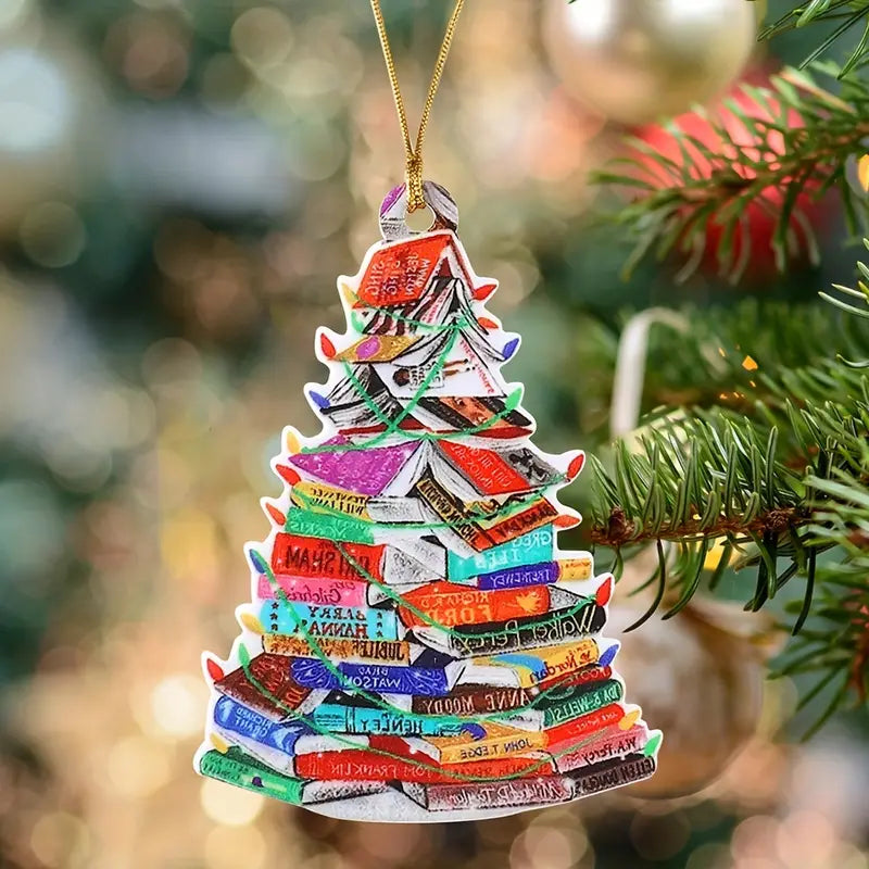 Book Tree Ornament (Acrylic Holiday Christmas Tree Library Pendant)