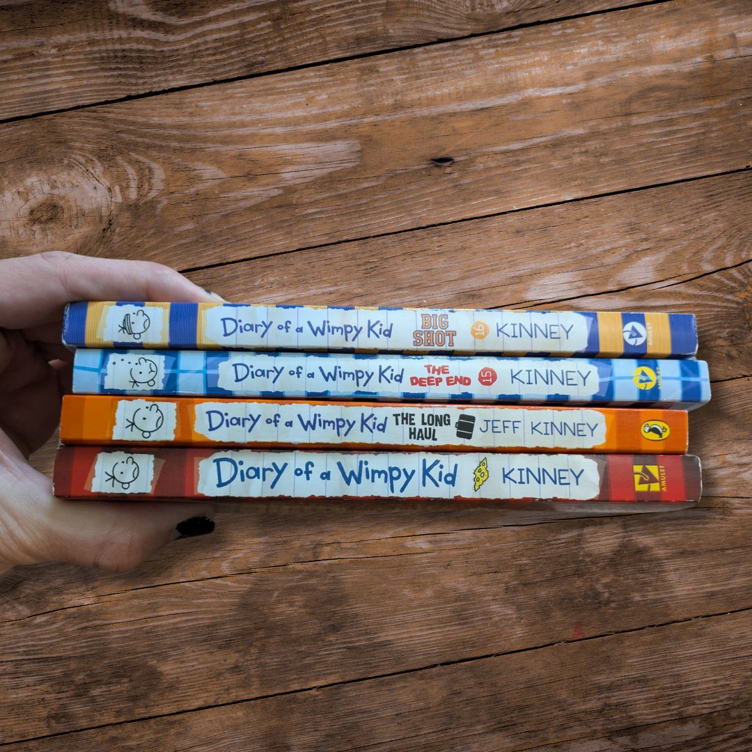 Diary of Wimpy Kid (4-pack Paperback Set) by Jeff Kinney - #1, 9, 15, 16 Kids Book Lot
