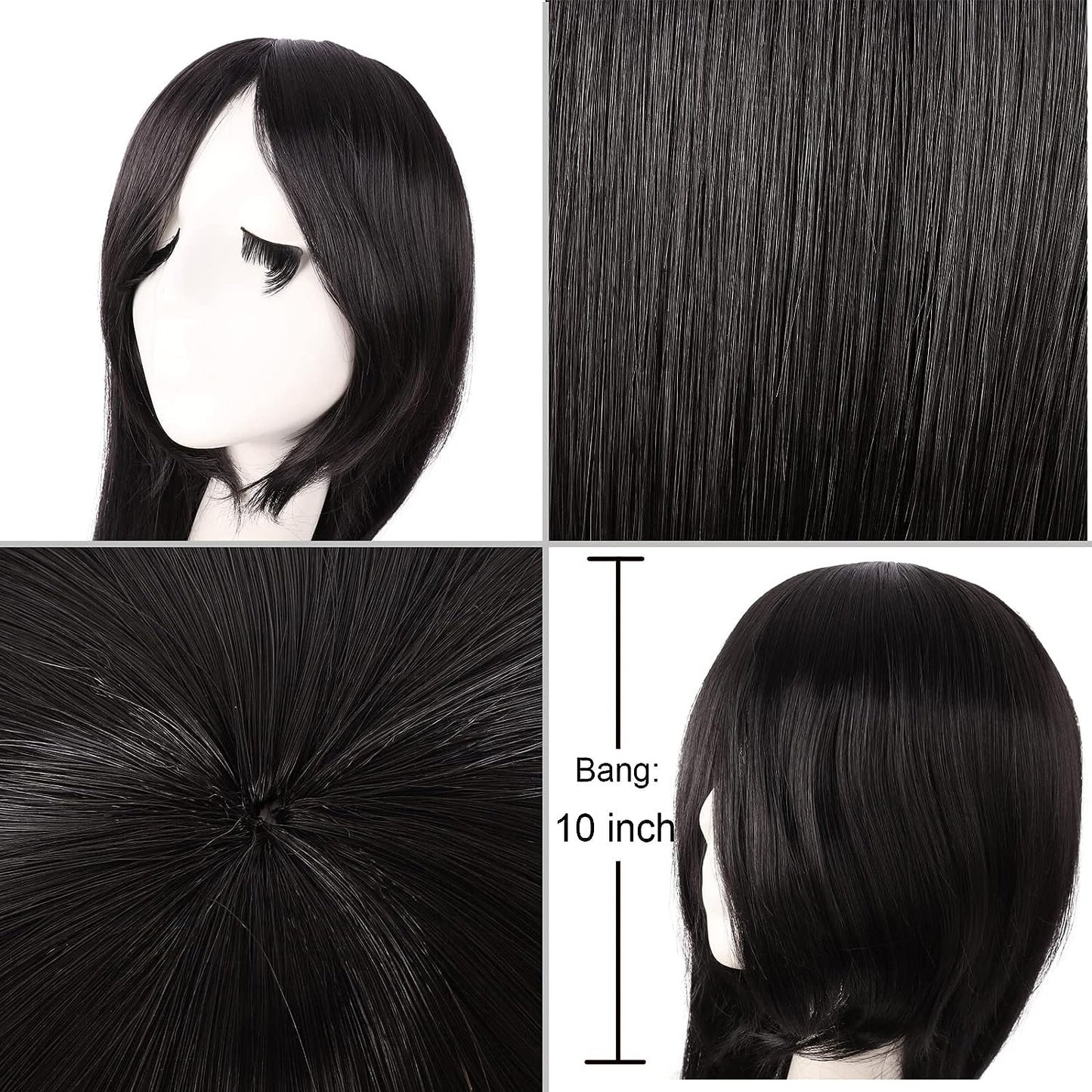 Anime Wig 40 Inch COSTUME Hair - 100cm Slant Bangs, Super Long Black Straight Cosplay Hair, Heat Resistant, Adjustable Synthetic High Quality