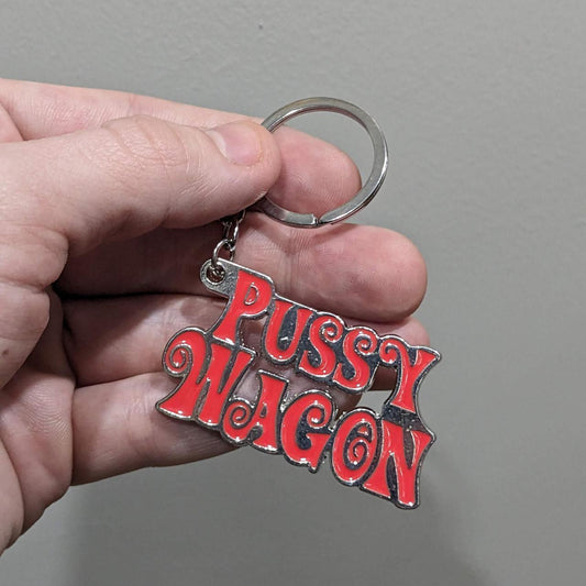 PUSSY WAGON Enamel Keychain - Handpainted 70's Throwback Funny Gift Accessory