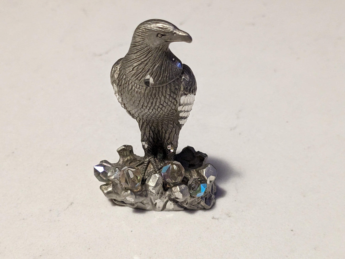 Bald Eagle with Crystals (Masterworks Fine Pewter 4'' Figure) - Gemstones Base