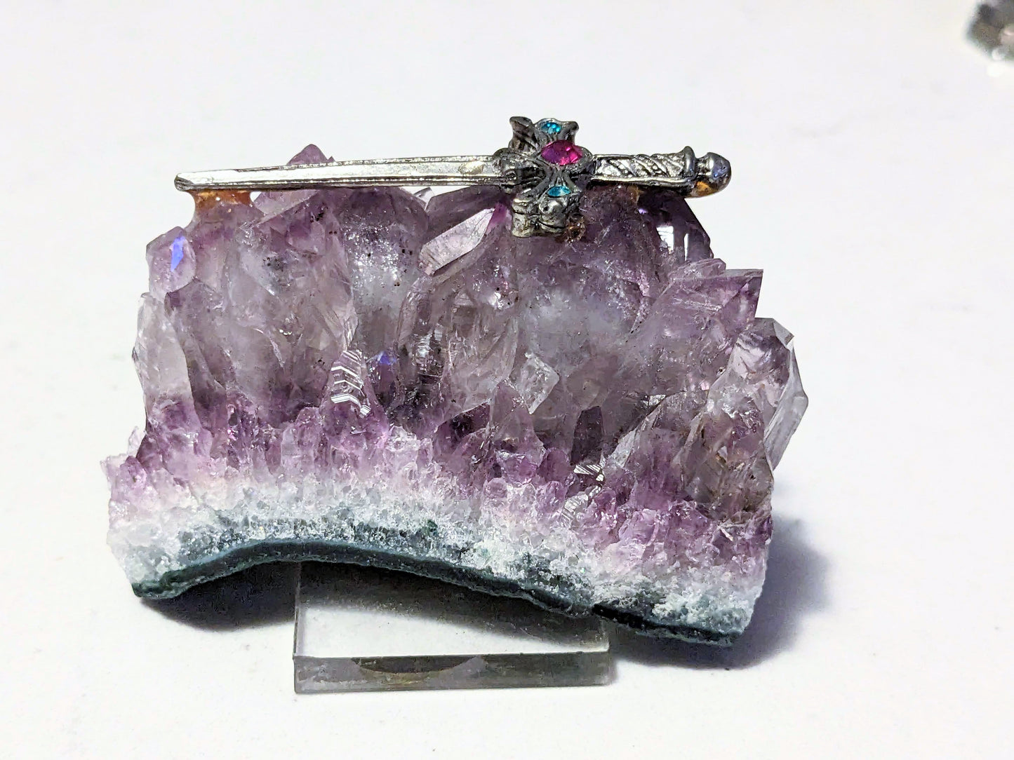 Amethyst with Pewter & Crystal Sword 70's Purple Natural Crystal Quartz Cluster