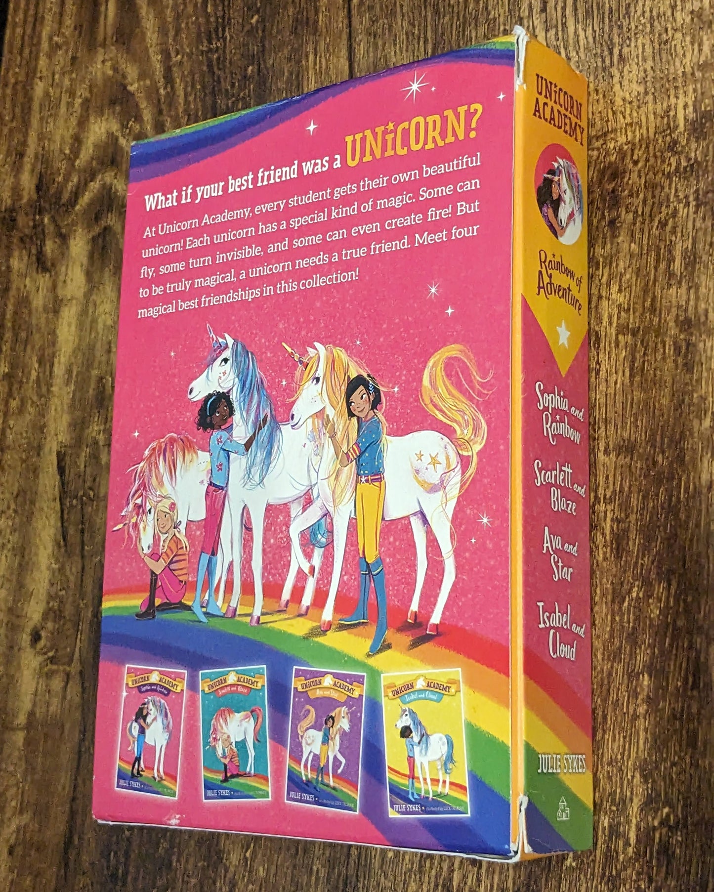 UNICORN ACADEMY COLLECTION - Lot of 4 Paperback Chapter Books with Box, Julie Sykes Bestselling Fantasy Fun Series Kids Book Retro Rainbow