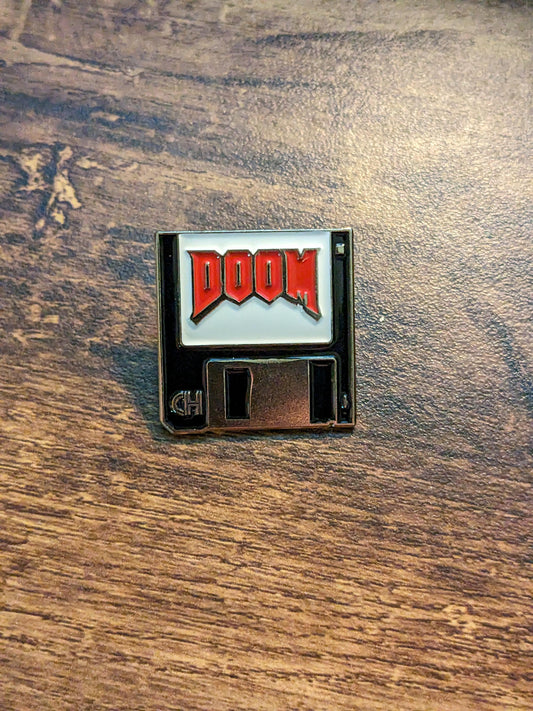 Doom Floppy Disc (Handpainted Enamel Brooch Pin)