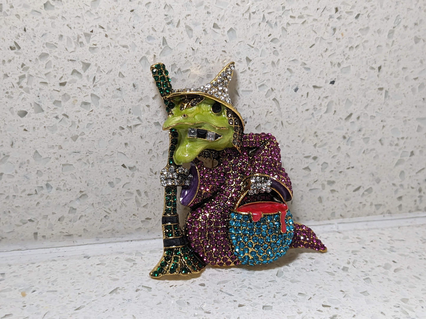 Rhinestone Witch Brooch (Unsigned Vintage Style Jewelry) Enamel Pin