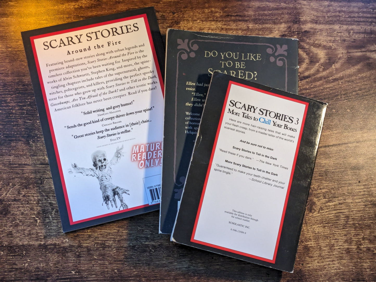 SCARY STORIES 3-Pack Book Set (Vintage & New Anthologies) Around the Fire, More to Tell in the Dark, Chill Your Bones