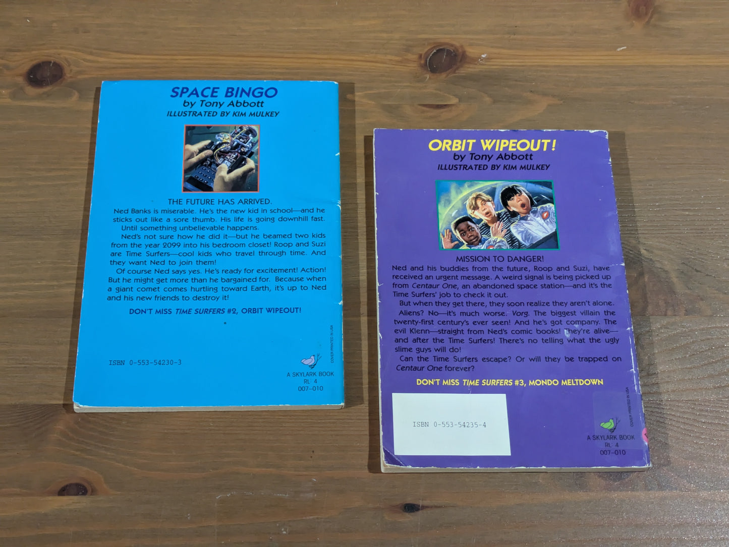 Time Surfers 1 & 2 (Space Bingo/Orbit Wipeout) by Tony Abbott - Vintage Paperbacks Set