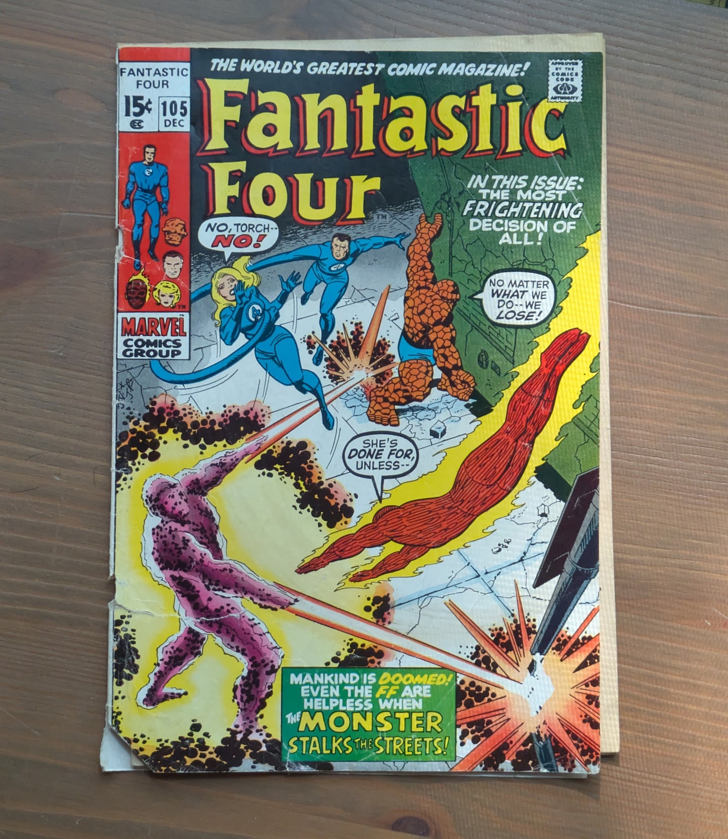Fantastic Four #105 (The Monster Stalks the Streets!) by Stan Lee - Vintage Comic
