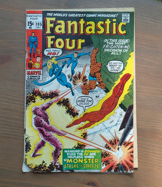 Fantastic Four #105 (The Monster Stalks the Streets!) by Stan Lee - Vintage Comic