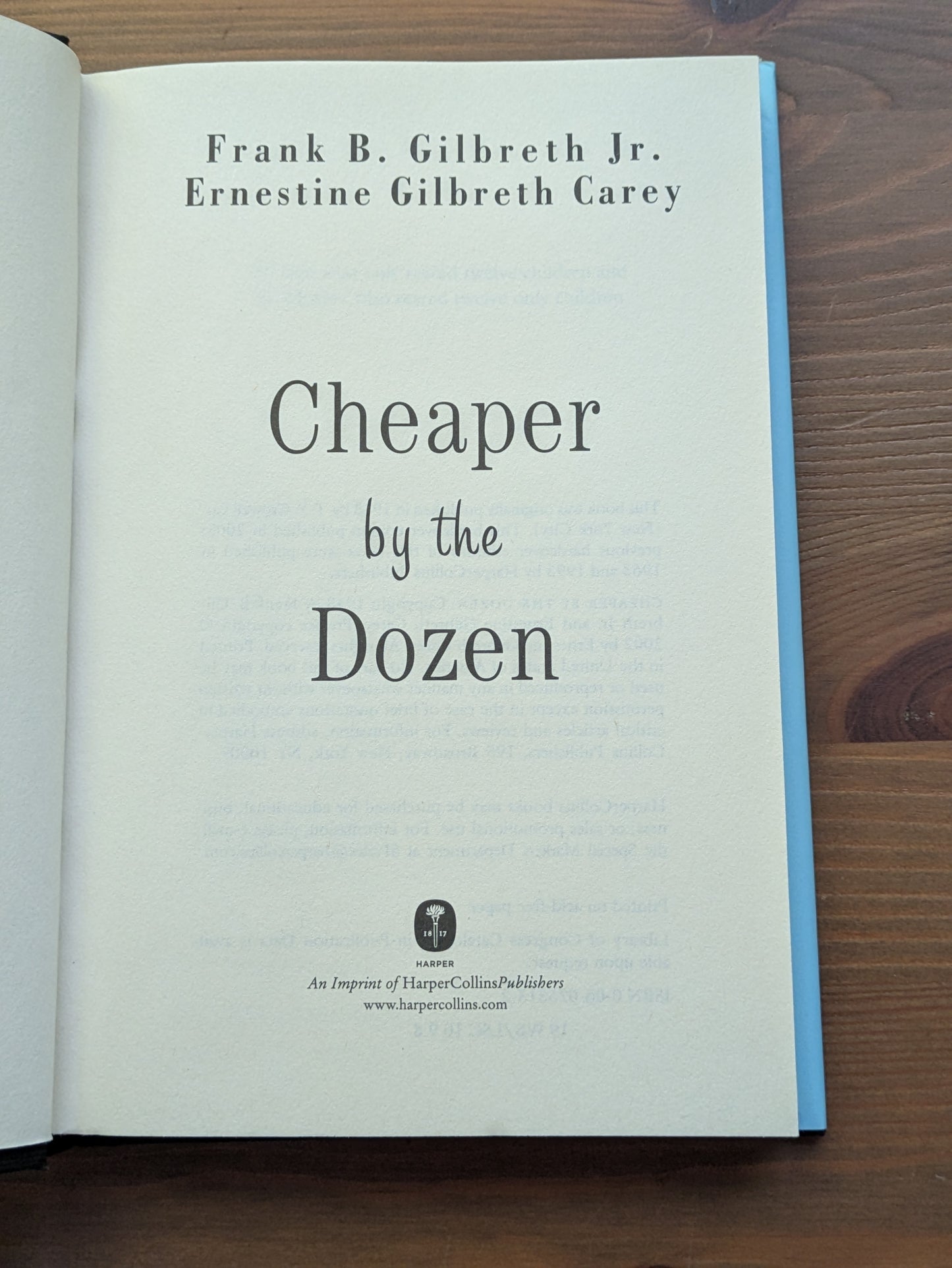 Cheaper by the Dozen (2002 Hardcover) by Frank B. Gilbreth Jr., Ernestine Gilbreth Carey