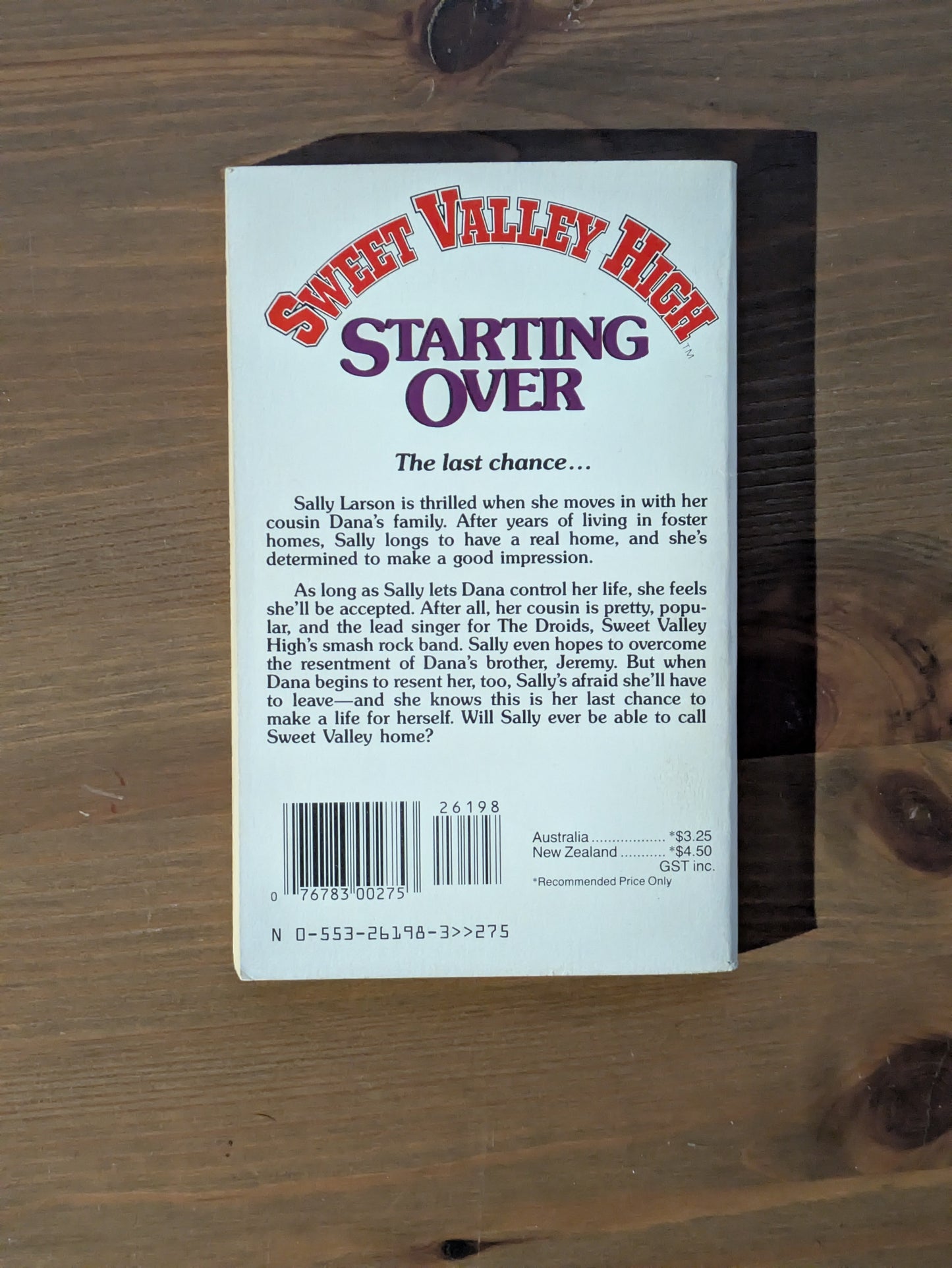 Starting Over (Sweet Valley High #33) by Francine Pascal - Vintage Paperback