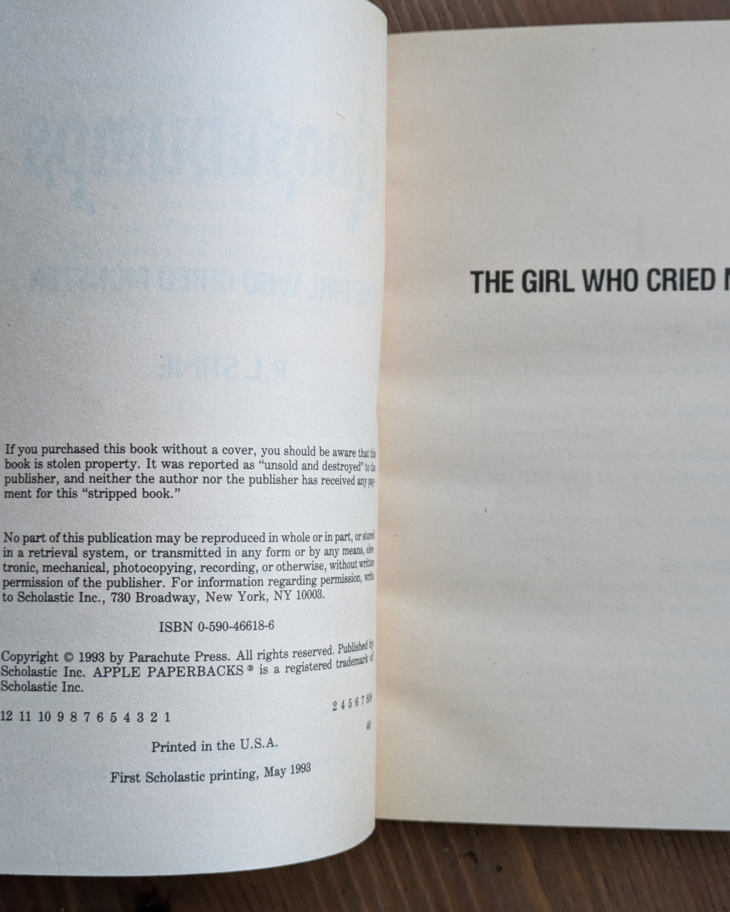 Girl Who Cried Monster, The (1st Print Goosebumps #8) by R.L. Stine - RARE Bookmark Attached