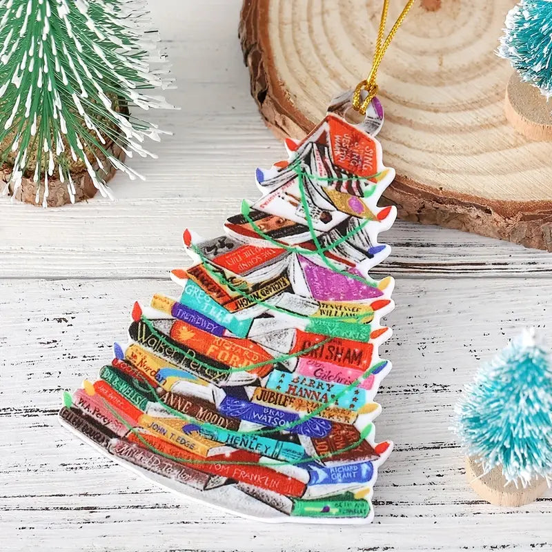 Book Tree Ornament (Acrylic Holiday Christmas Tree Library Pendant)