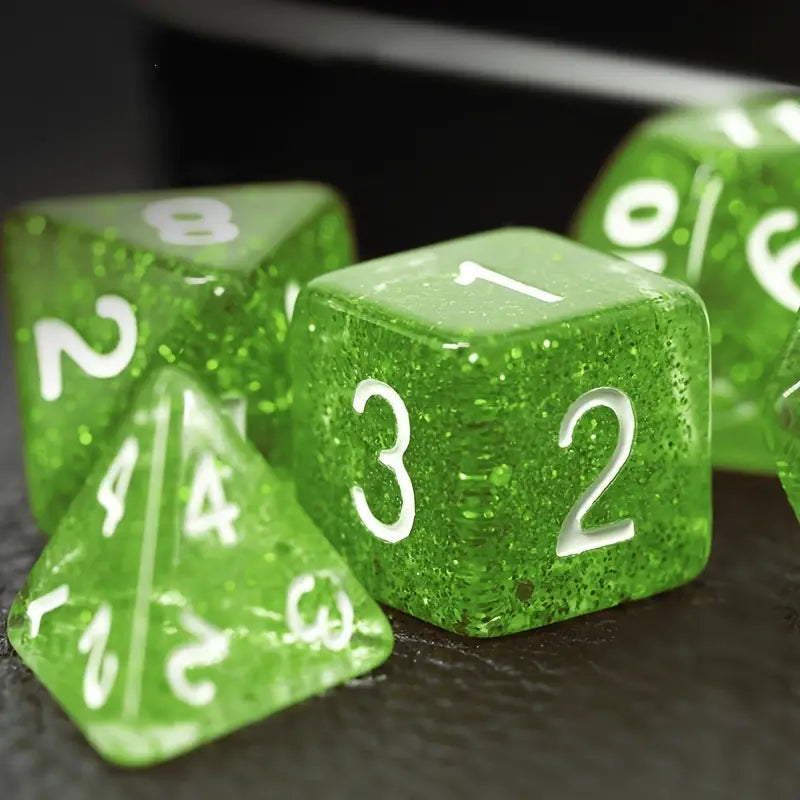 Green Dice 7-piece Set (RPG, Table Games)