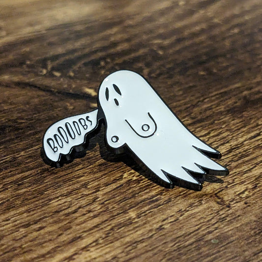 BOOOOBS GHOST PIN - Hilarious Enamel Spooky Halloween Brooch Jewelry, Gothic Horror Gag Gift, Breasts, Boobs, Boo! Ghosts Vintage Retro Art - Asylum Books