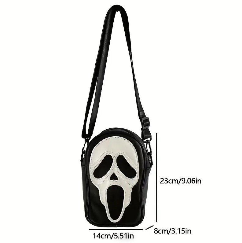 GHOST FACE Scary Movie Vegan Leather Crossbody Shoulder Bag, Vintage Retro Style Screaming Face Trendy Zipper Bag, Casual Purse, Halloween - Asylum Books