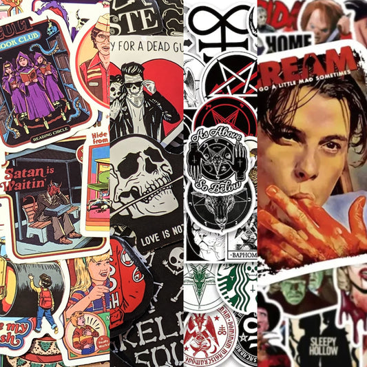 HORROR, SATAN, GOTHIC, Vintage Satire Stickers [200 Pack] Scary Movie, Scream, Halloween, Skeleton Skulls Black & White, Demons Funny Decals - Asylum Books