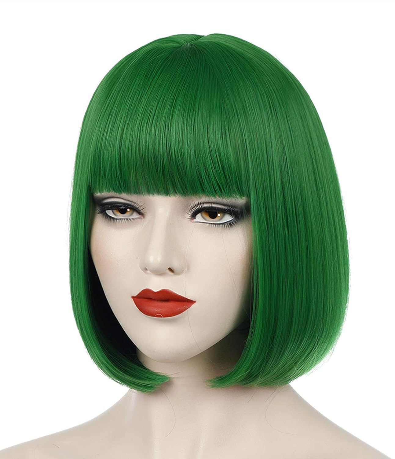 KELLY GREEN BOB 12in'' Wig Short Straight Wigs Bangs Natural Looking Synthetic Soft Headpiece for Halloween Costume, St Patricks, Party Gift - Asylum Books
