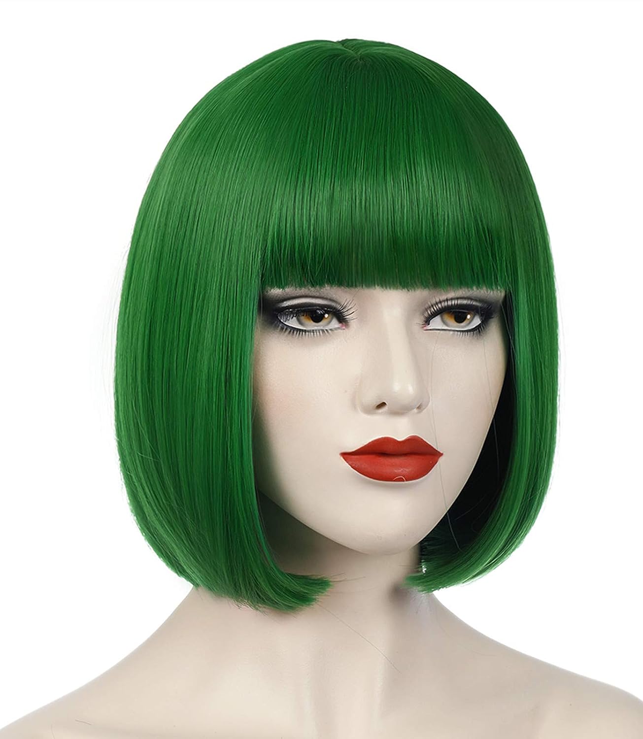 KELLY GREEN BOB 12in'' Wig Short Straight Wigs Bangs Natural Looking Synthetic Soft Headpiece for Halloween Costume, St Patricks, Party Gift - Asylum Books