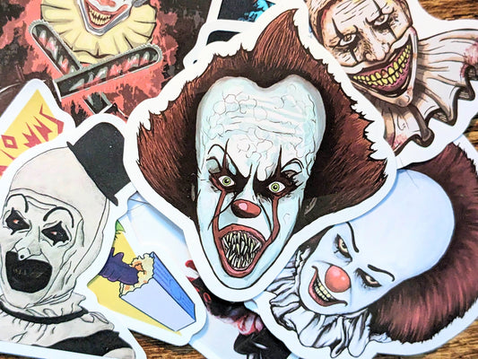 KILLER CLOWN Sticker Set (Pennywise, Terrifier, Killer Klowns from Outer Space) - Asylum Books