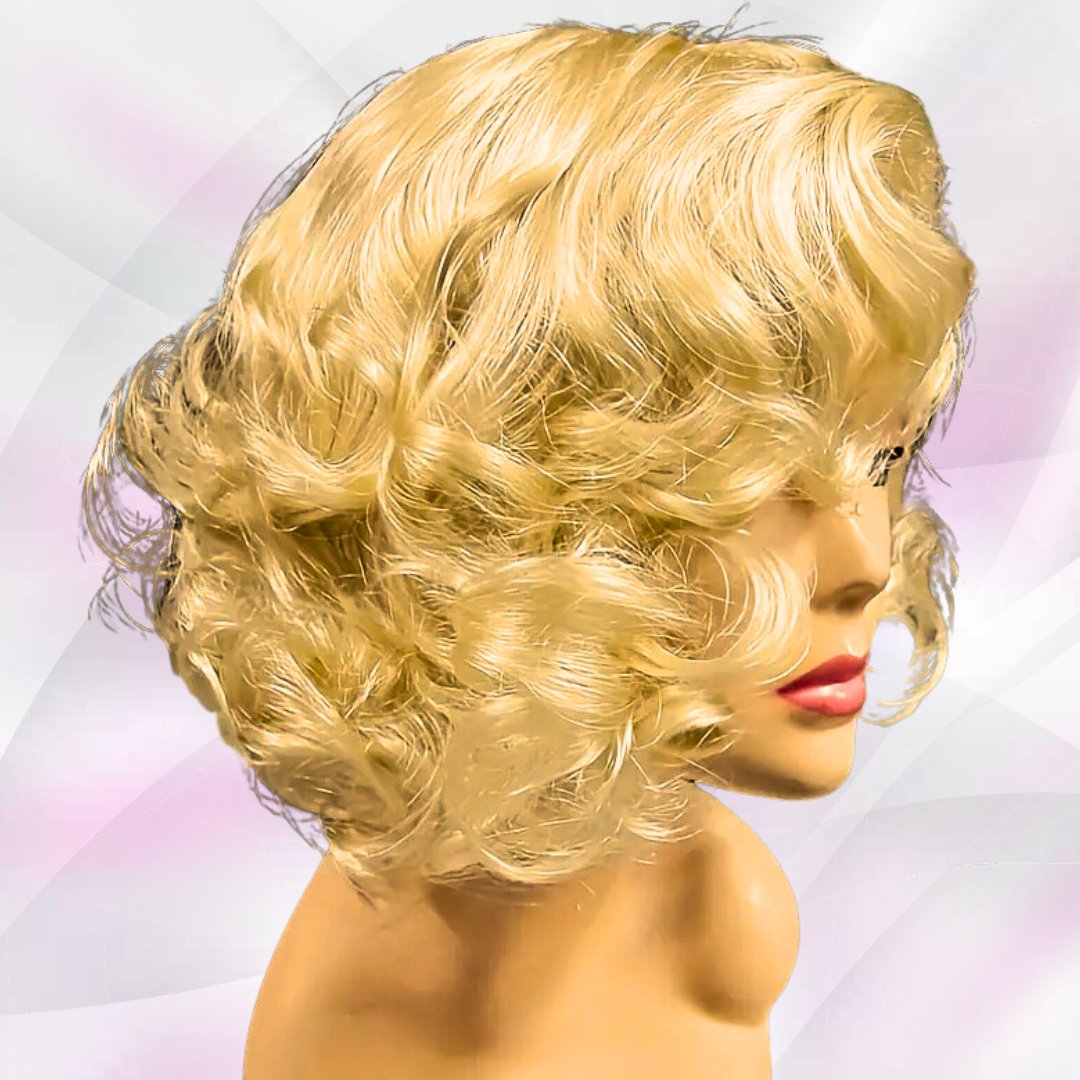Marylin Monroe Cosplay Wigs Golden Short Curly Hair Wigs Synthetic Fiber Natural Wavy Wigs For Women For Halloween Costume Party Wear - Asylum Books