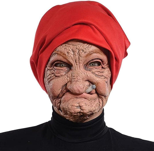 OLD SMOKING LADY Mask - Latex Halloween Funny Party Costume Accessory, Haunted House, Masquerade, Dress Up Outfit, Granny, Grandma Face - Asylum Books