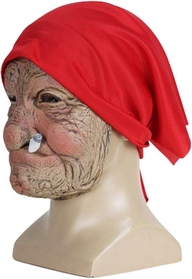 OLD SMOKING LADY Mask - Latex Halloween Funny Party Costume Accessory, Haunted House, Masquerade, Dress Up Outfit, Granny, Grandma Face - Asylum Books