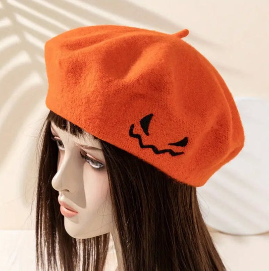 Pumpkin Beret - Orange Knit Fashion Hat, Adorable Halloween Fall Vibes - Asylum Books