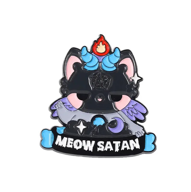 Satan Cat - "MEOW SATAN" Colorful Handpainted Enamel Pin - Asylum Books