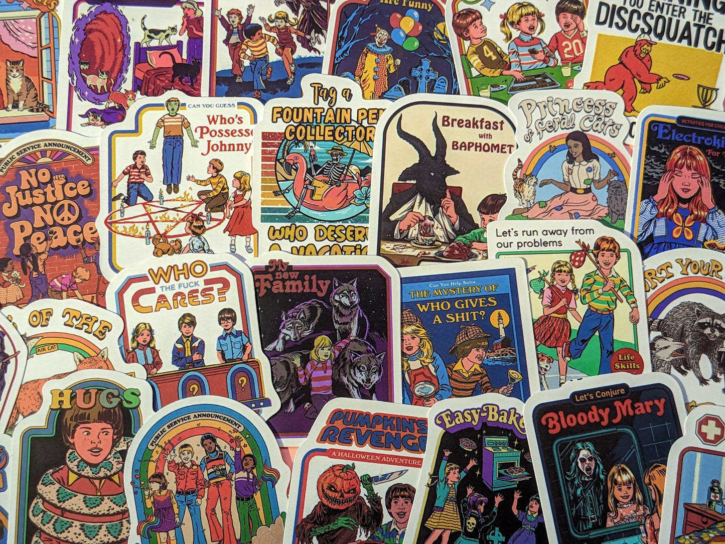 Satan/Satire/Horror Sticker Set - Vintage Style Funny Parody Decal Stickers, Retro Throwback Artwork, Halloween, Spooky Vibes, Horror Movies - Asylum Books