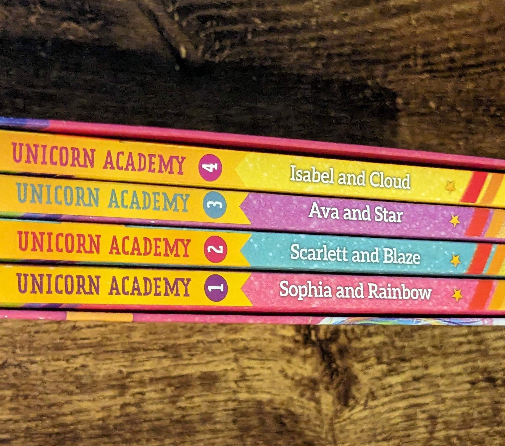 UNICORN ACADEMY COLLECTION - Lot of 4 Paperback Chapter Books with Box, Julie Sykes Bestselling Fantasy Fun Series Kids Book Retro Rainbow - Asylum Books